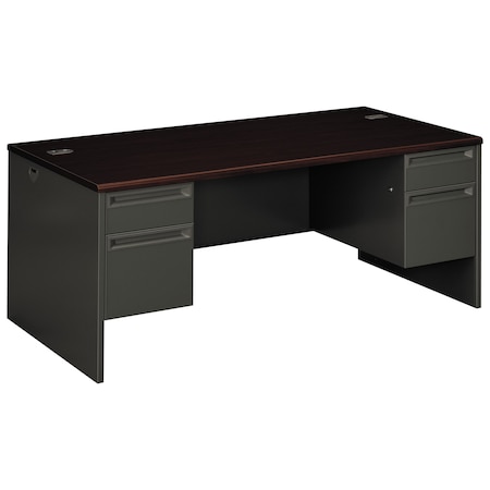 Hon Pedestal Desk Desks, 36 in D X 29.5" H, 72" W X Metal, Mahogany/Charcoal H38180.N.S
